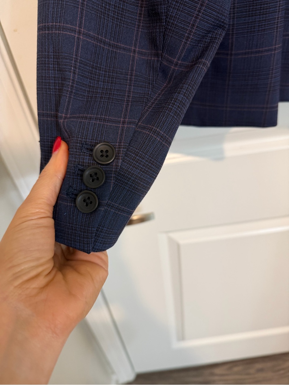 Banana Republic Navy Plaid Blazer Women’s Size 16 Career Office Stretch Jacket - Picture 4 of 6